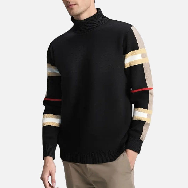 Belbo | Men’s High‑Neck Sweater with Striped Sleeves