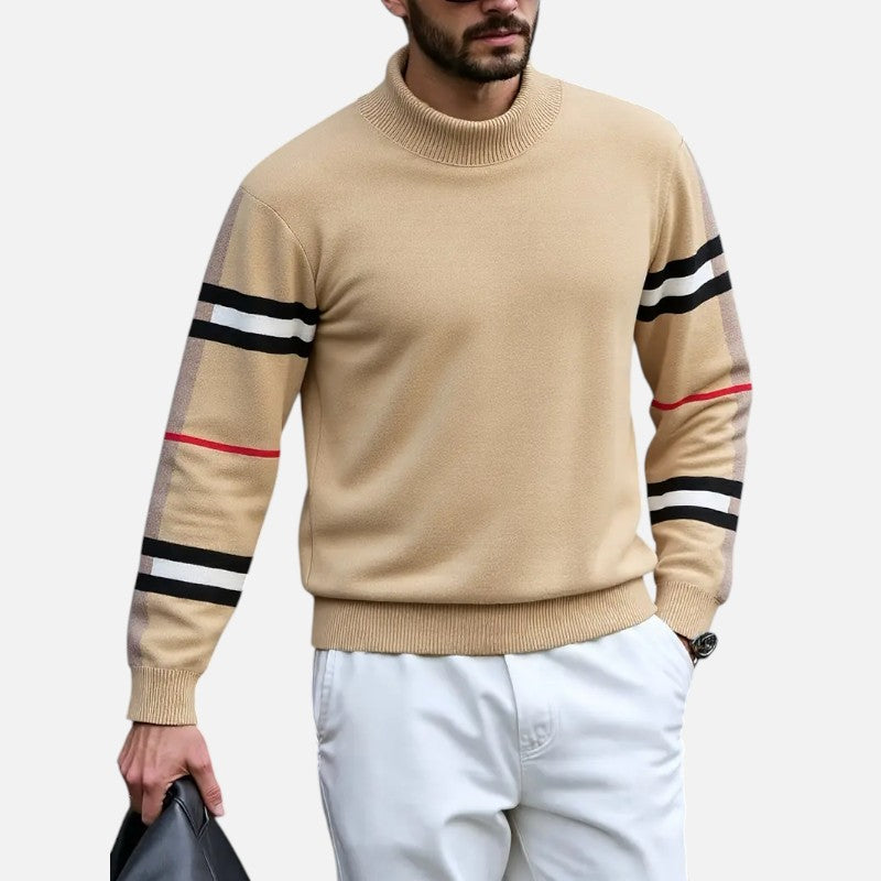 Belbo | Men’s High‑Neck Sweater with Striped Sleeves