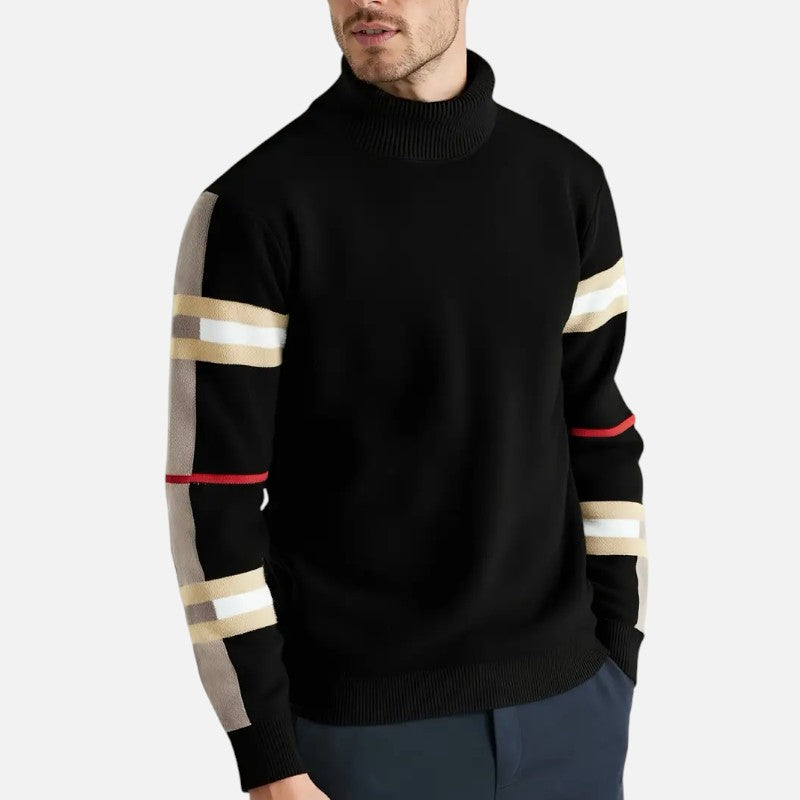 Belbo | Men’s High‑Neck Sweater with Striped Sleeves