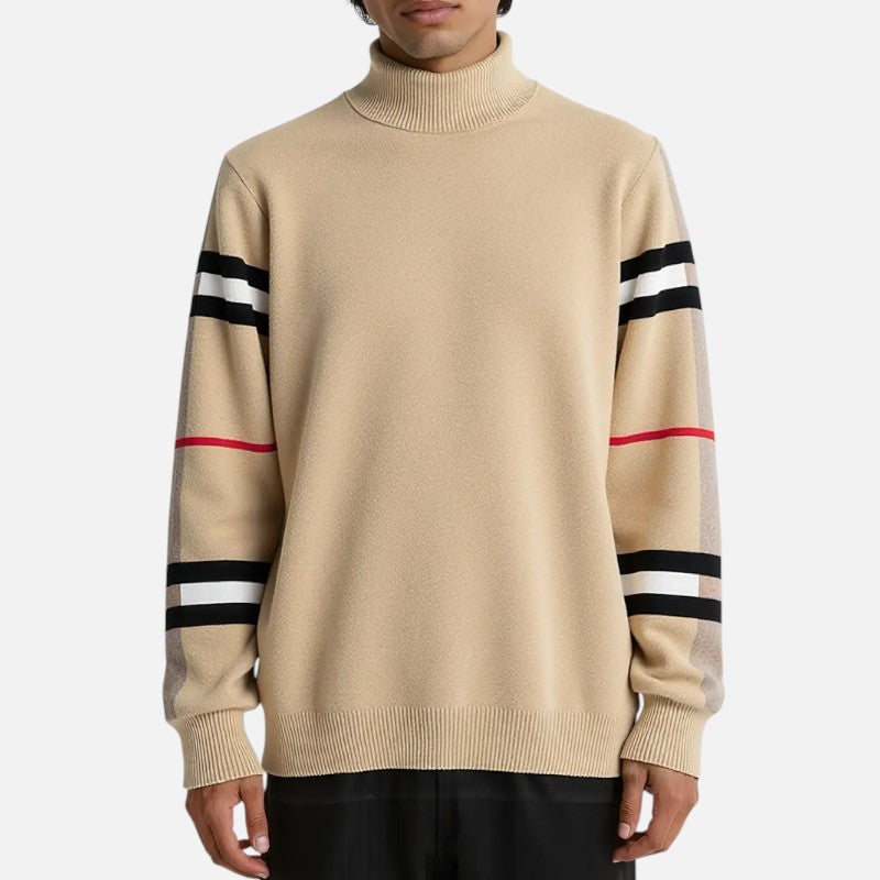 Belbo | Men’s High‑Neck Sweater with Striped Sleeves