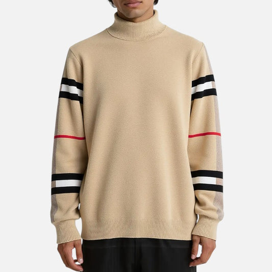 Belbo | Men’s High‑Neck Sweater with Striped Sleeves